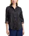 Foxcroft Margie Stripe Three-quarter Sleeve Button-up Shirt In Blue