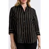 Foxcroft Margie Stripe Three-quarter Sleeve Button-up Shirt In Black