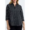 Foxcroft Margie Stripe Three-quarter Sleeve Button-up Shirt In Black