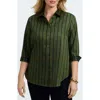 Foxcroft Margie Stripe Three-quarter Sleeve Button-up Shirt In Green