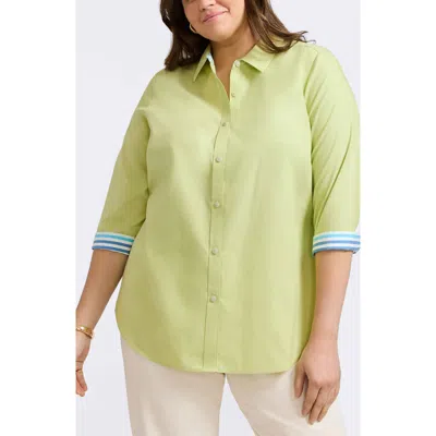 Foxcroft Margie Stripe Trim Cotton Button-up Shirt In Pistachio
