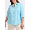 Foxcroft Margie Stripe Trim Cotton Button-up Shirt In Soft Aqua