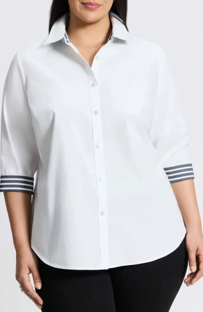 Foxcroft Margie Stripe Trim Cotton Button-up Shirt In White/black