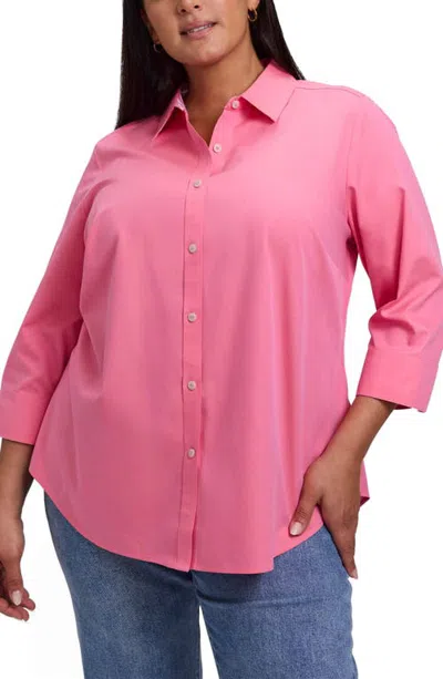 Foxcroft Margie Stripe Trim Cotton Shirt In Pink