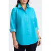 Foxcroft Margie Three-quarter Sleeve Button-up Shirt In Ibiza Blue
