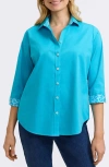 Foxcroft Margie Three-quarter Sleeve Button-up Shirt In Ibiza Turq
