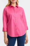 Foxcroft Margie Three-quarter Sleeve Button-up Shirt In Pink Flambe