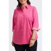 Foxcroft Margie Three-quarter Sleeve Button-up Shirt In Pink Flambe
