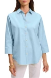 Foxcroft Margie Three-quarter Sleeve Cotton Button-up Shirt In Soft Aqua