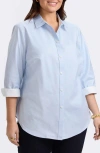 Foxcroft Margie Three-quarter Sleeve Cotton Button-up Shirt In Soft Blue