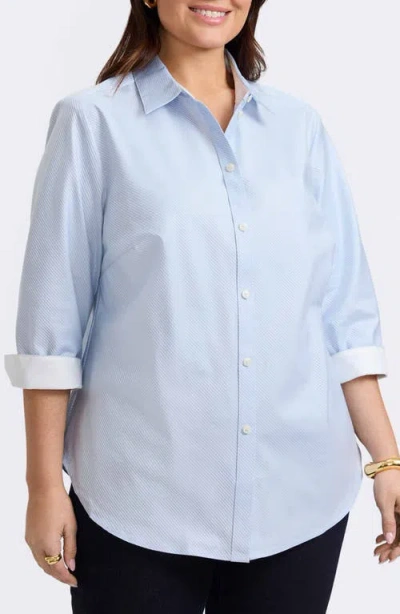Foxcroft Margie Three-quarter Sleeve Cotton Button-up Shirt In Soft Blue