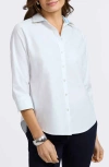 Foxcroft Margie Three-quarter Sleeve Cotton Button-up Shirt In White