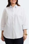Foxcroft Margie Three-quarter Sleeve Cotton Button-up Shirt In White