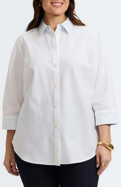 Foxcroft Margie Three-quarter Sleeve Cotton Button-up Shirt In White