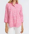Foxcroft Margie Tonal Cheetah Three Quarter Sleeve Shirt In Pink Flambe