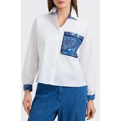 Foxcroft Marina Contrast Trim Cotton Button-up Shirt In White