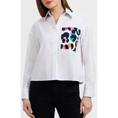 Foxcroft Marina Contrast Trim Cotton Button-up Shirt In Multi