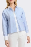 Foxcroft Marina Contrast Trim Cotton Button-up Shirt In Soft Blue
