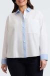 Foxcroft Marina Contrast Trim Cotton Button-up Shirt In White