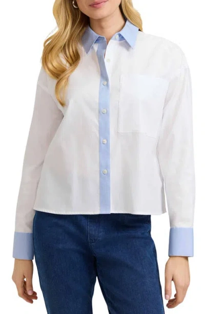 Foxcroft Marina Contrast Trim Cotton Button-up Shirt In White