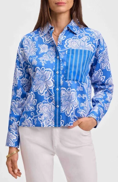 Foxcroft Marina Cotton Button-up Shirt In Cobalt Blue