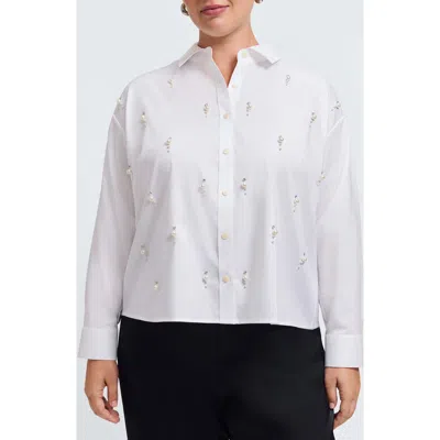 Foxcroft Marina Faux Pearl Embellished Button-up Shirt In Multi