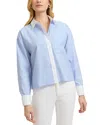 Foxcroft Marina Contrast Trim Cotton Button-up Shirt In Soft Blue