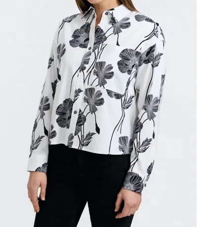 Foxcroft Marina Poppy Long Sleeve Shirt In Light Black Poppy In White