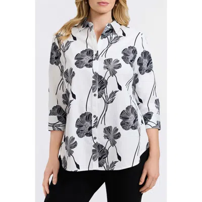 FOXCROFT FOXCROFT MARINA POPPY PRINT COTTON BUTTON-UP SHIRT