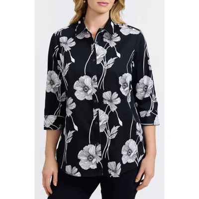 FOXCROFT FOXCROFT MARINA POPPY PRINT COTTON BUTTON-UP SHIRT
