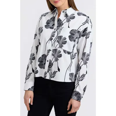 Foxcroft Marina Poppy Print Cotton Button-up Shirt