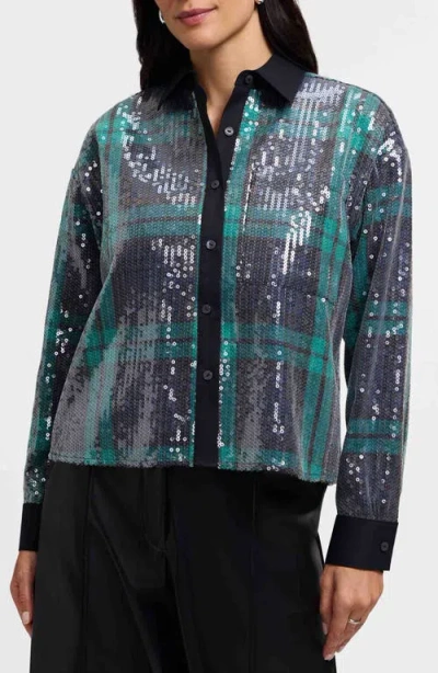 FOXCROFT FOXCROFT MARINA SEQUIN BUTTON-UP SHIRT