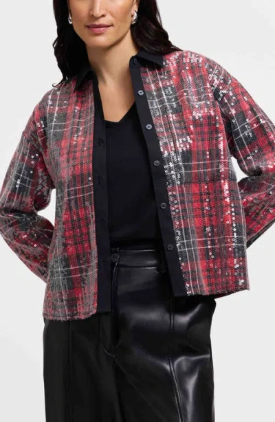 FOXCROFT FOXCROFT MARINA SEQUIN BUTTON-UP SHIRT