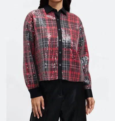 Foxcroft Marina Sequined Shirt In Red Plaid In Multi