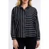 Foxcroft Marina Stripe Cotton Button-up Shirt In Black