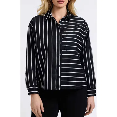 Foxcroft Marina Stripe Cotton Button-up Shirt In Black