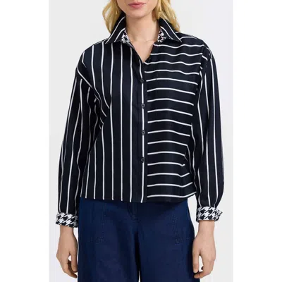 FOXCROFT FOXCROFT MARINA STRIPE COTTON BUTTON-UP SHIRT