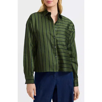 Foxcroft Marina Stripe Cotton Button-up Shirt In Green
