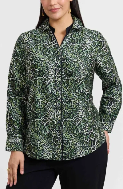Foxcroft Marlee Leopard Print Cotton Button-up Shirt In Animal Print