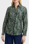 Foxcroft Marlee Leopard Print Cotton Button-up Shirt In Gray