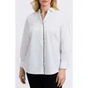Foxcroft Marlee Leopard Trim Cotton Blend Button-up Shirt In White
