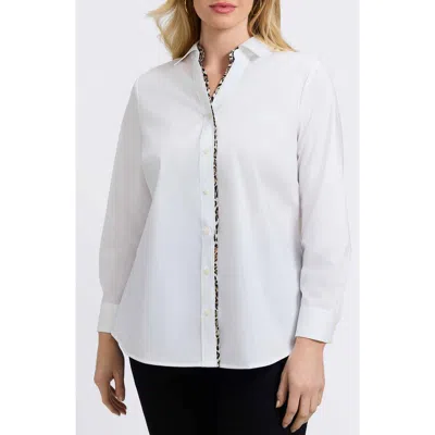 FOXCROFT FOXCROFT MARLEE LEOPARD TRIM COTTON BLEND BUTTON-UP SHIRT