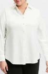 Foxcroft Mary Crepe Knit Button-up Shirt In Ecru