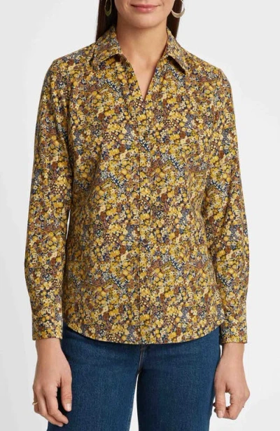 Foxcroft Mary Ditsy Floral Button-up Shirt In Multi Yellow