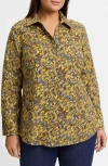 Foxcroft Mary Ditsy Floral Cotton Corduroy Button-up Shirt In Yellow