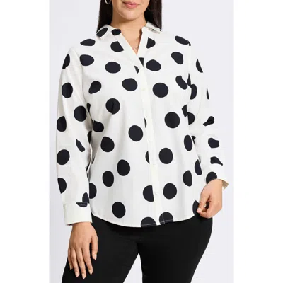 Foxcroft Mary Dot Print Cotton Poplin Button-up Shirt In White/black