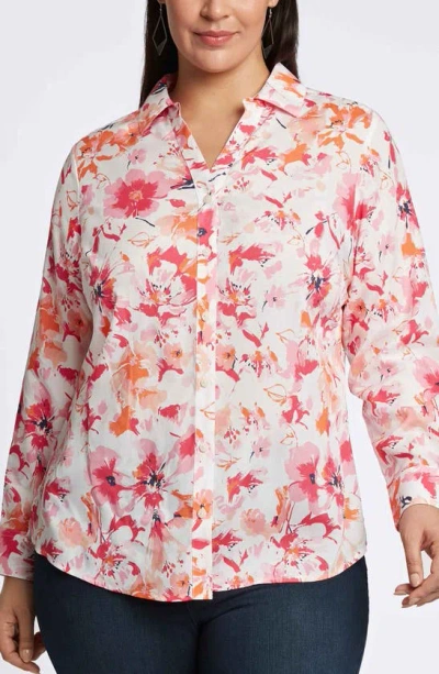Foxcroft Mary Floral Cotton Button-up Shirt In Pink Multi