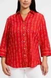 Foxcroft Mary Love Chain Print Cotton Button-up Shirt In Red