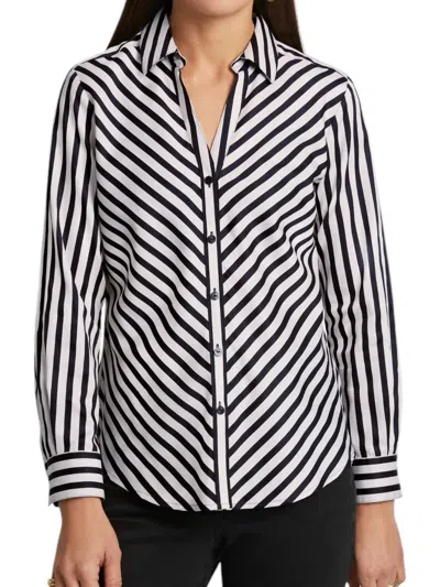 FOXCROFT MARY NO IRON STRIPE & GINGHAM SHIRT IN BL