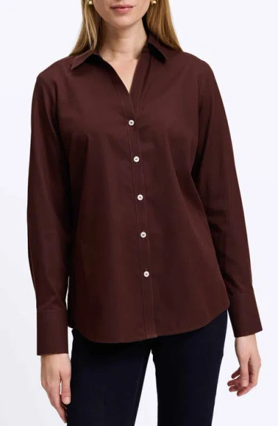 Foxcroft Mary Non-iron Cotton Oxford Button-up Shirt In Chicory Coffee